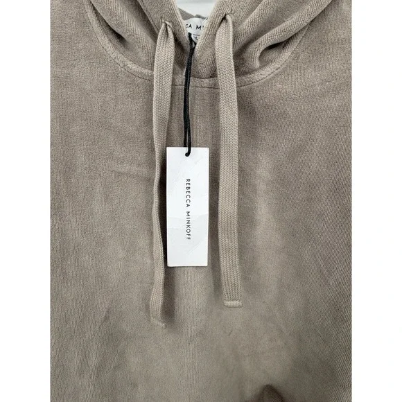 Rebecca Minkoff Size Medium Janine Velour Hoodie Pearl Gray Puff Sleeves New - Picture 5 of 13